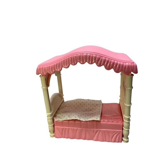 Hasboro 1996 Dollhouse Canopy Bed Pink & Cream - Picture 1 of 9
